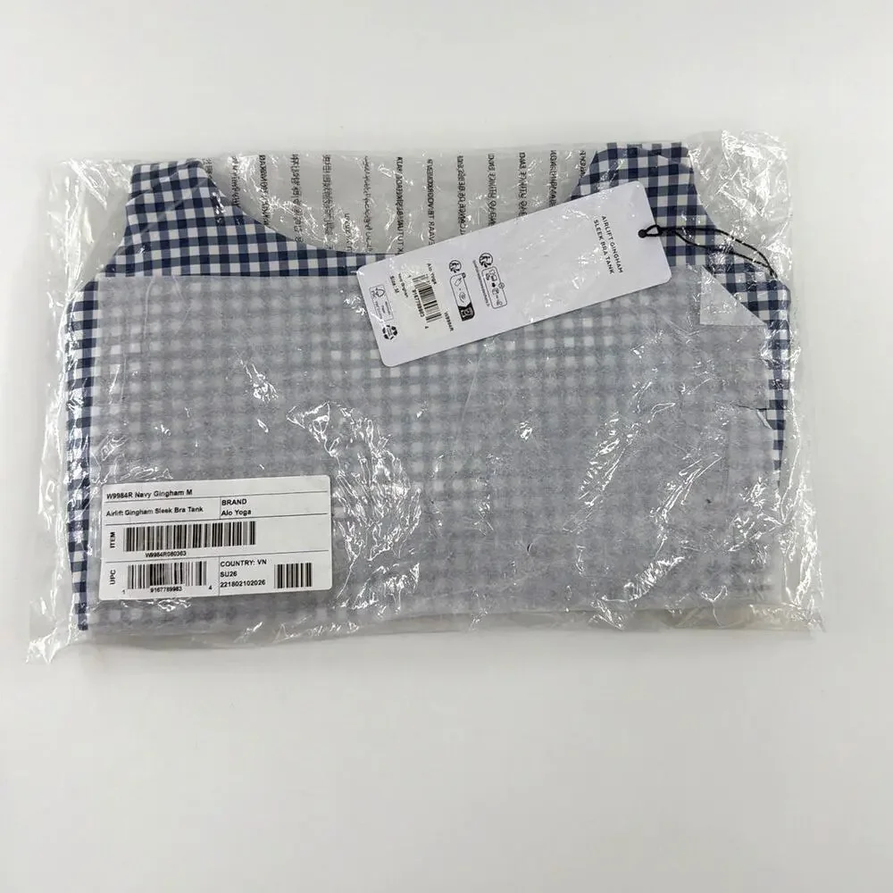 Alo Yoga Airlift Gingham Sleek Bra Tank Navy Size M